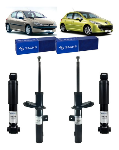 Kit Cuatro Amortiguadores Sachs Peugeot 206-207 Todos — foto 1 de 1